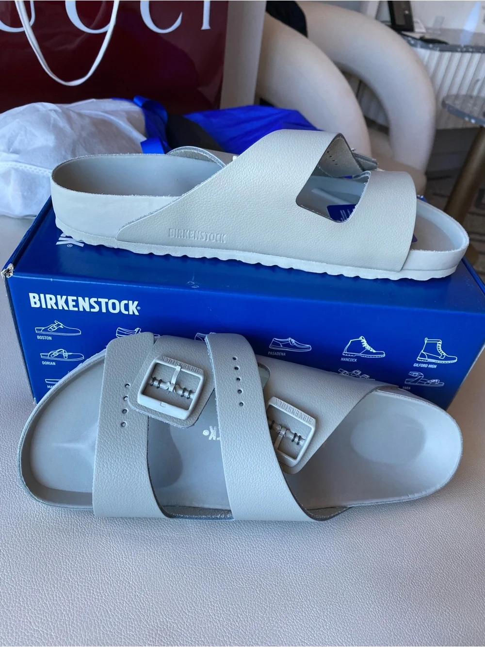 NIB Birkenstock Men's  Arizona Two-Buckle Slide Sandals 13 46 mineral gray